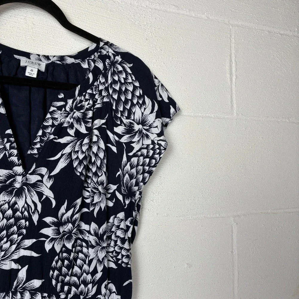 J. Crew Womens Sleeveless Crinkle Dress Size 6 Navy Vacation Novelty Resort